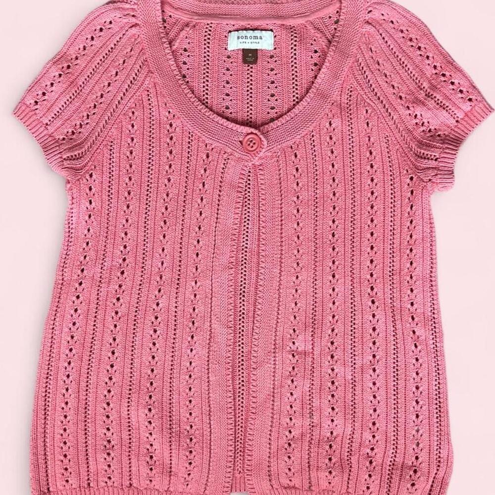Vintage Grandmacore Pink Sonoma Goods for Life cardigan with single button - M